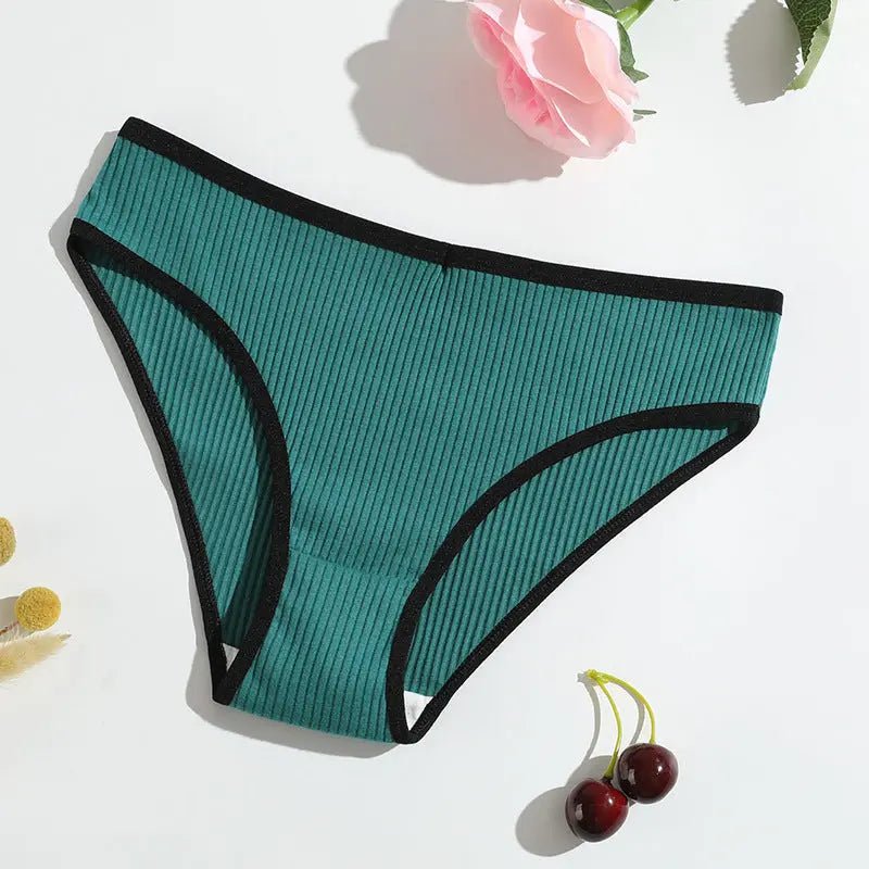 New pure cotton threaded women's briefs solid color low waist hip lift breathable double-layer girls' underwear - Alice Thong
