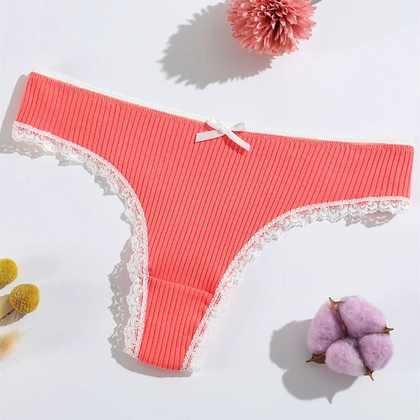 New G-panties girls lace belly threaded thongs women's low waist breathable pure cotton T-pants - Alice Thong