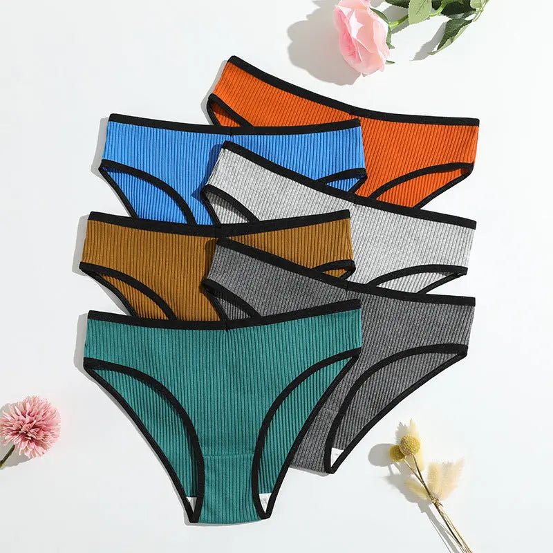 New pure cotton threaded women's briefs solid color low waist hip lift breathable double-layer girls' underwear - Alice Thong