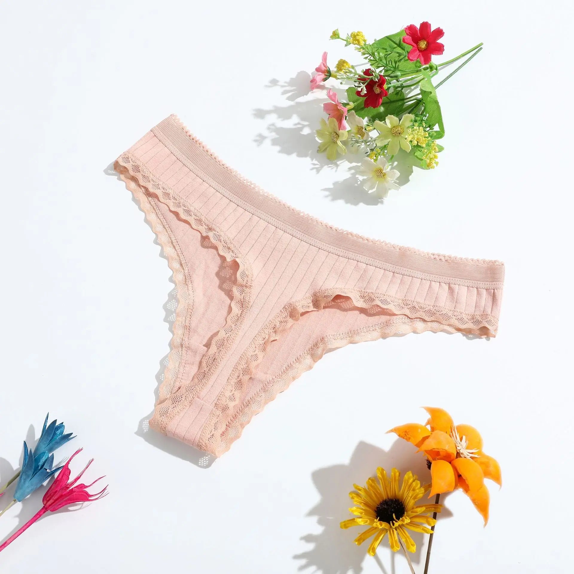 New European and American low-rise thong, girls' ironing beaded pure cotton underwear, lace lace women's T-shaped pants - Alice Thong