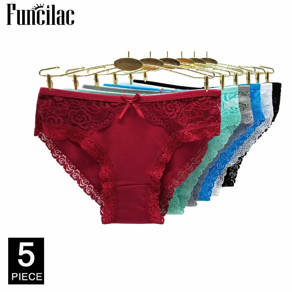 Women Underwear Cotton Sexy Lace Ladies Knickers Panties Low Waist Everyday Briefs 5 pcs/lot - Alice Thong