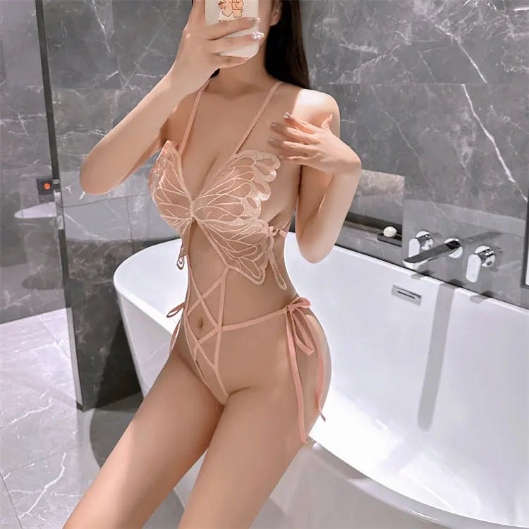 Sexual sensual lingerie one-piece open crotch tie sexy stockings pajama set Alice Thong