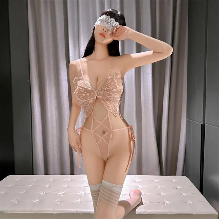 Sexual sensual lingerie one-piece open crotch tie sexy stockings pajama set Alice Thong