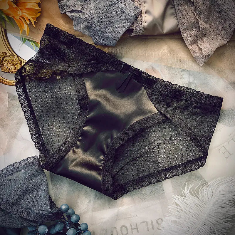 Sexy French lace panties for women transparent mesh light texture breathable pure cotton crotch mid-waist women's briefs Alice Thong