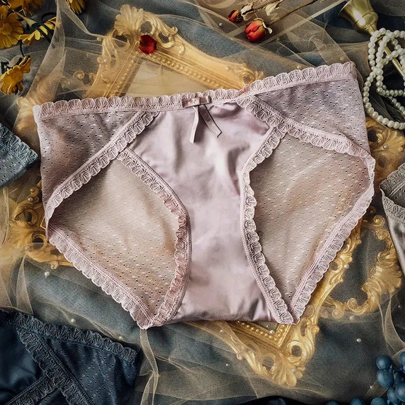 Sexy French lace panties for women transparent mesh light texture breathable pure cotton crotch mid-waist women's briefs Alice Thong
