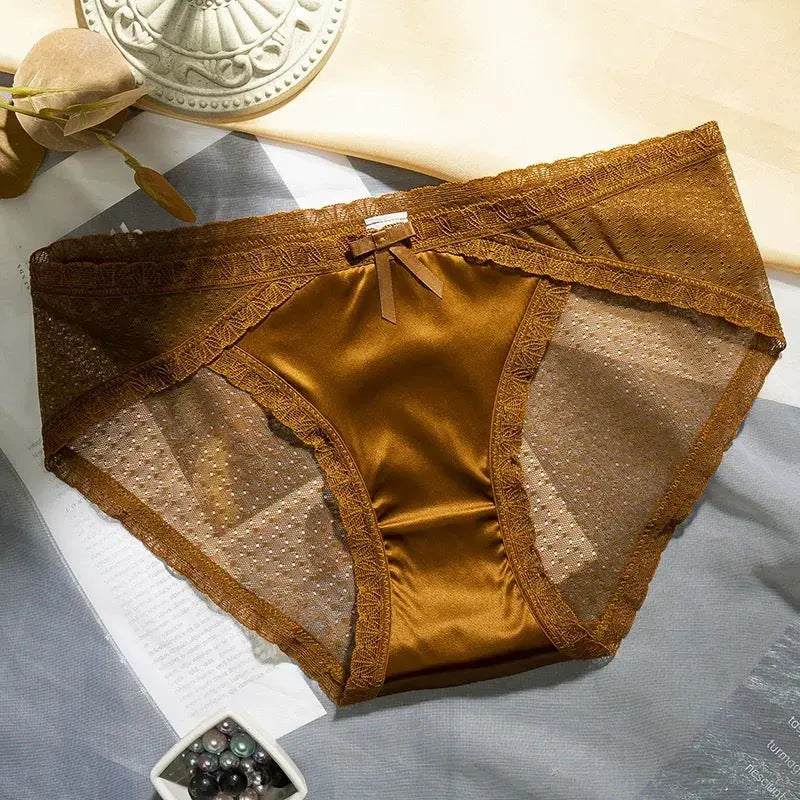 Sexy French lace panties for women transparent mesh light texture breathable pure cotton crotch mid-waist women's briefs Alice Thong