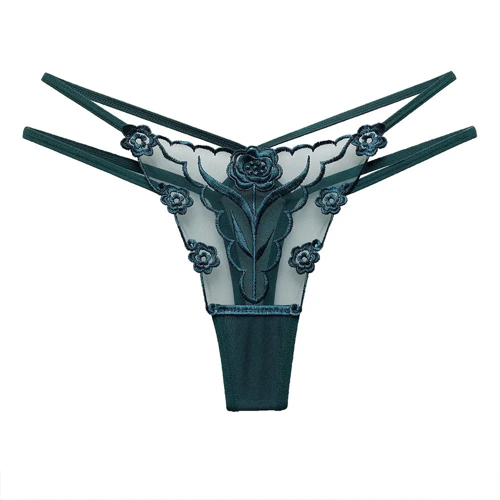 Sexy embroidered women's thong, lace mesh with thin straps, plus size women's panties. 我的商店