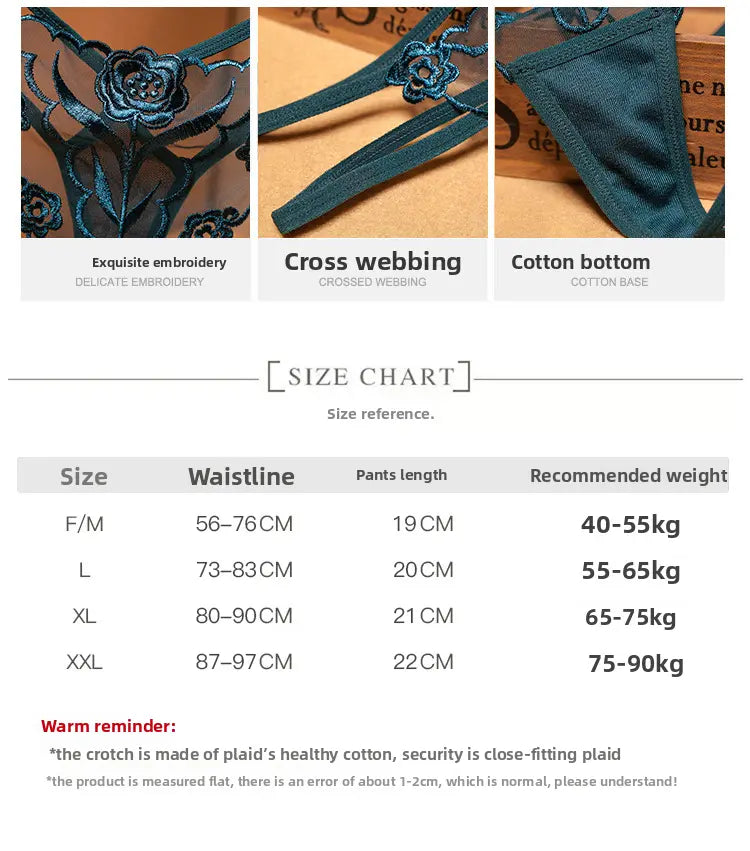 Sexy embroidered women's thong, lace mesh with thin straps, plus size women's panties. 我的商店