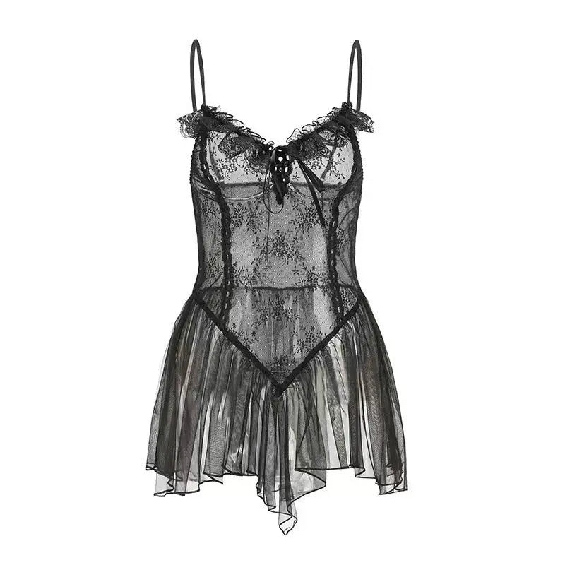 Sexy lingerie, lace nightgown, thong, open crotch transparent nightdress, gauze skirt. 我的商店