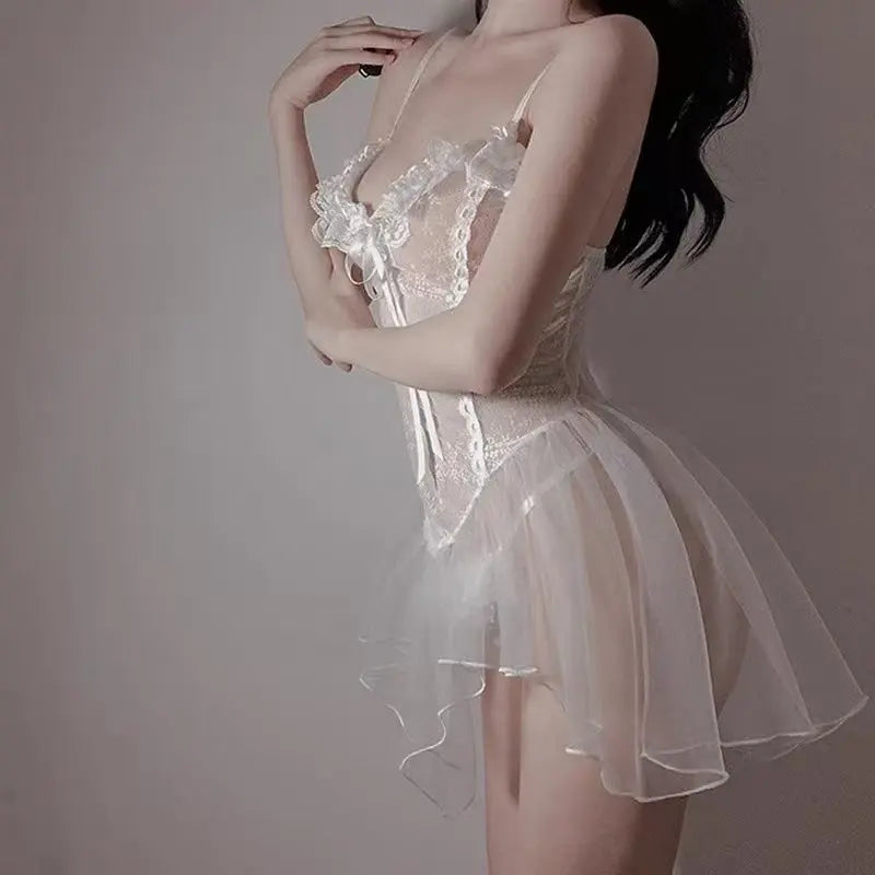 Sexy lingerie, lace nightgown, thong, open crotch transparent nightdress, gauze skirt. 我的商店